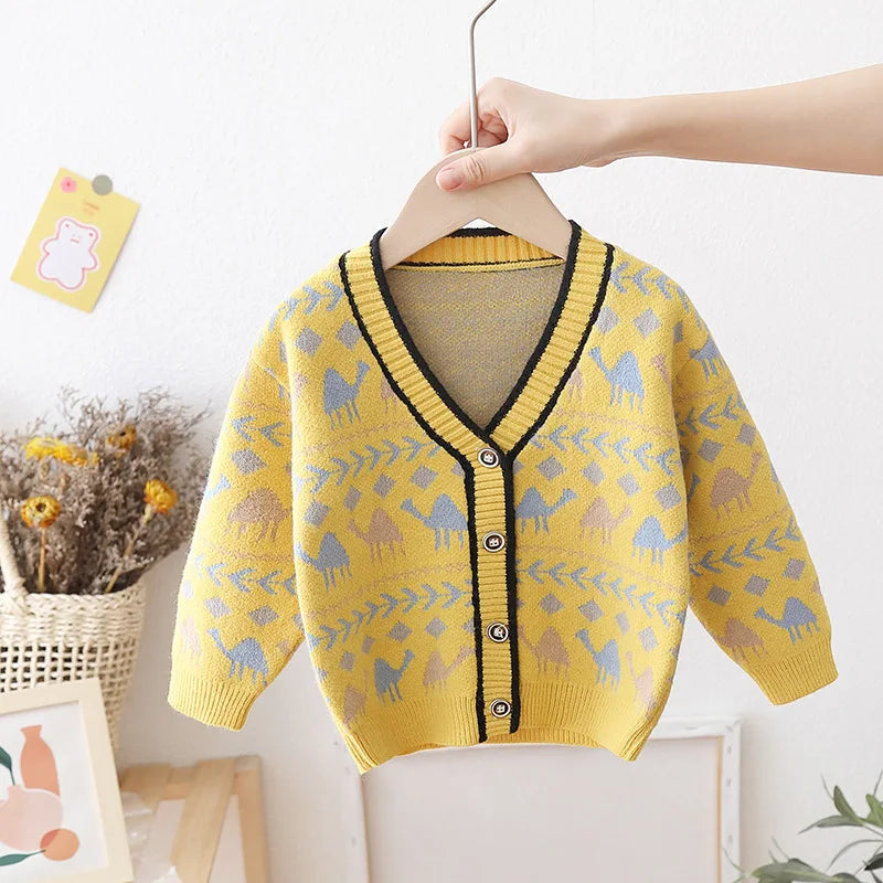 Autumn Kids Boys Cardigan Cartoon Spliced Long Sleeve