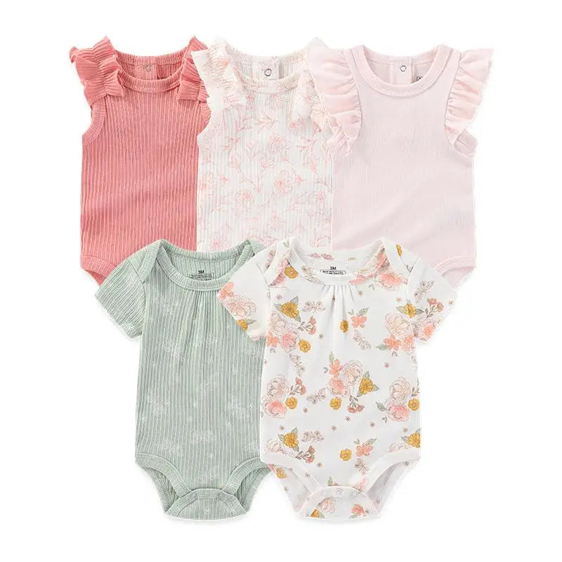 Kiddiezoom 5 Pcs/Lot Four Seasons Fashion Cartoon Short Sleeve Baby Boy Girl Bodysuits Soft 100%Cotton Newborn Onesies Clothes