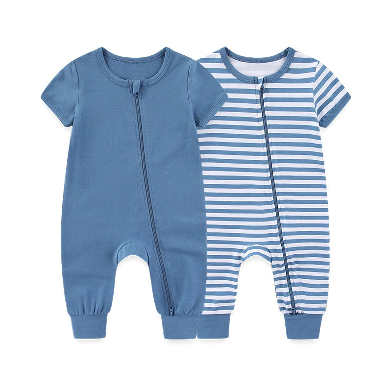Unisex Solid Short Sleeve Zipper Baby Boy Girl Romper Cotton Soft Newborn Jumpsuits