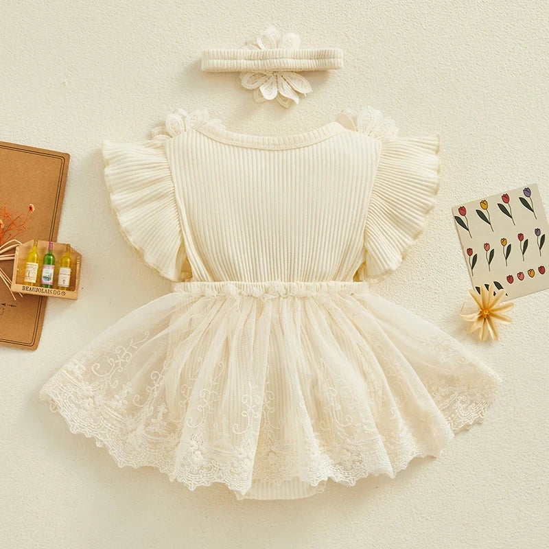 3D Flower Summer Baby Girls Romper Princess Mesh Newborn Clothes