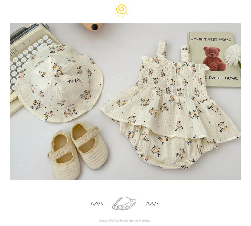 Summer Linen Floral Infant Newborn Baby Girls Bodysuit