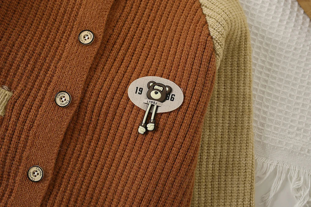 Autumn Kids Boys Cardigan Cartoon Spliced Long Sleeve