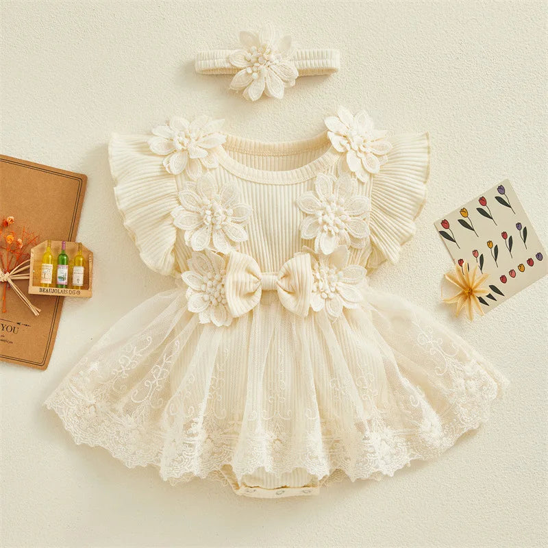 3D Flower Summer Baby Girls Romper Princess Mesh Newborn Clothes
