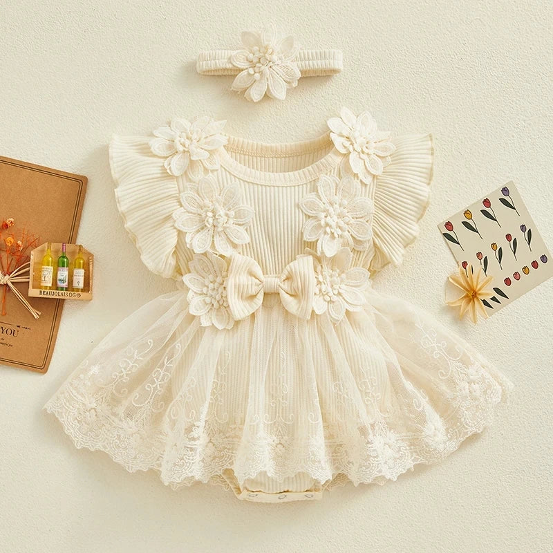 3D Flower Summer Baby Girls Romper Princess Mesh Newborn Clothes