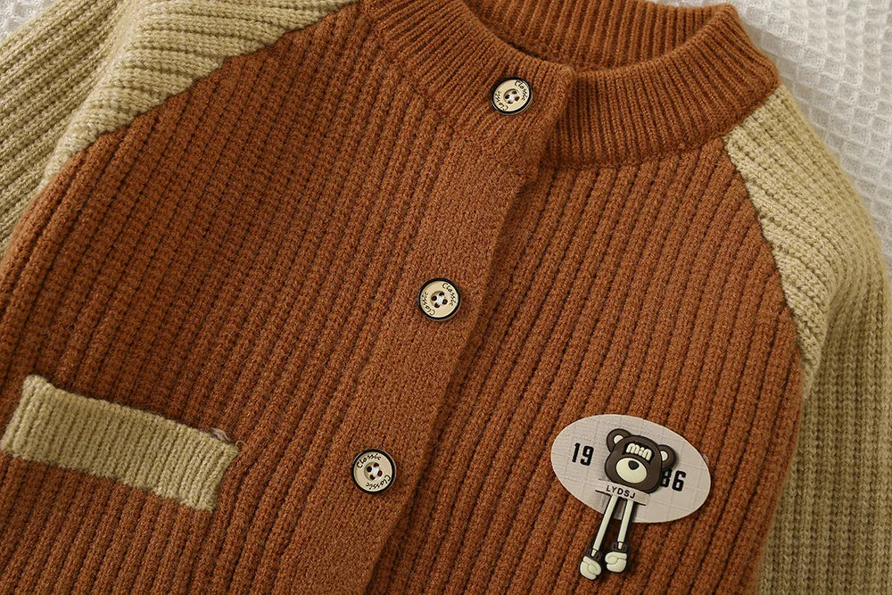 Autumn Kids Boys Cardigan Cartoon Spliced Long Sleeve