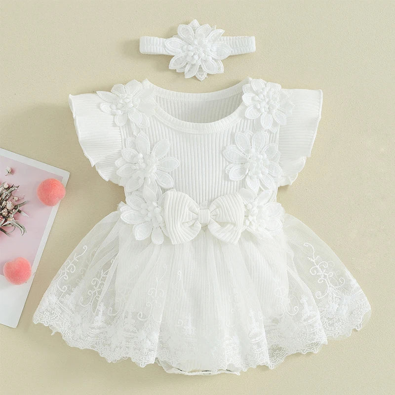 3D Flower Summer Baby Girls Romper Princess Mesh Newborn Clothes