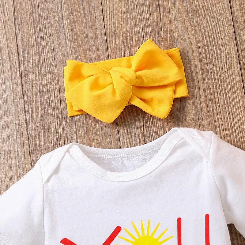 Newborn Baby Summer Letter Short Sleeved Climbing Suit+Little Daisy Wrap