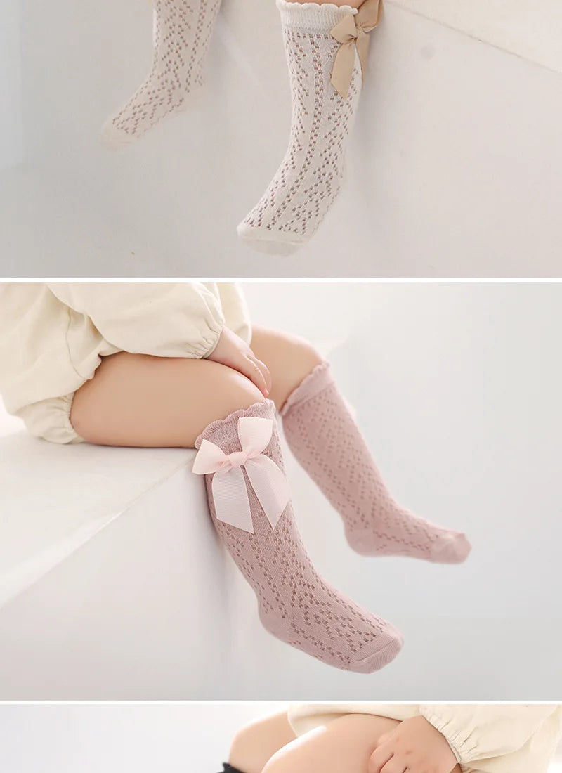 Summer Baby Girls Socks Toddler Bow Long Sock Kids Knee High Soft Cotton