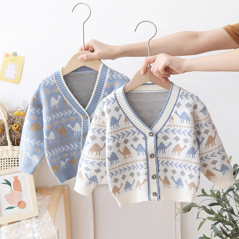 Autumn Kids Boys Cardigan Cartoon Spliced Long Sleeve