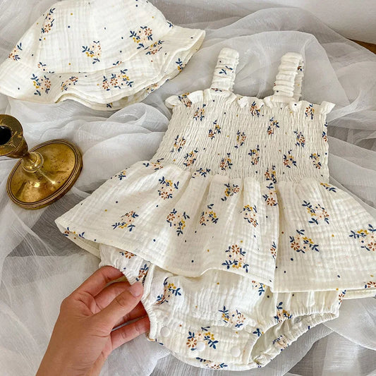 Summer Linen Floral Infant Newborn Baby Girls Bodysuit