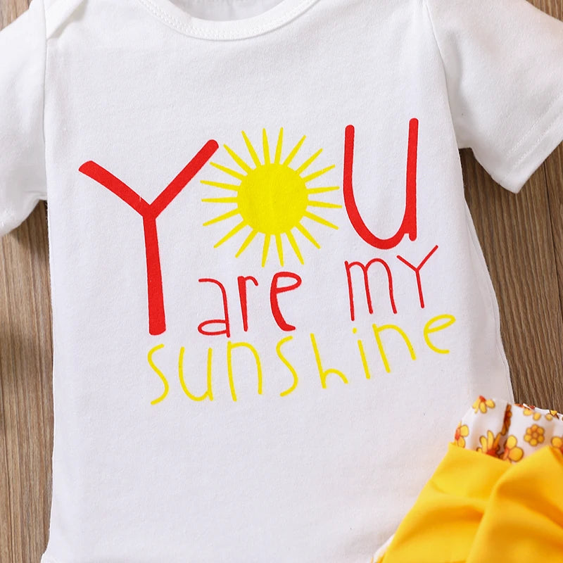 Newborn Baby Summer Letter Short Sleeved Climbing Suit+Little Daisy Wrap