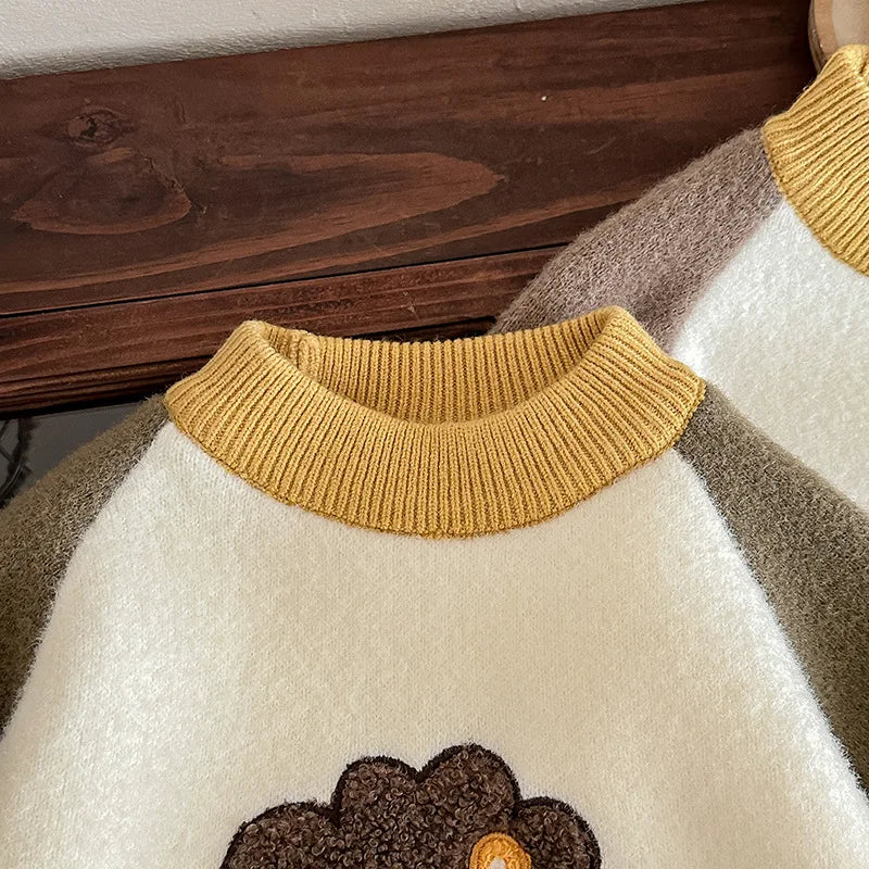 Children Boys Sweater Loose Lion Printed Thicken Infant