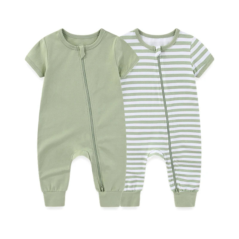 Unisex Solid Short Sleeve Zipper Baby Boy Girl Romper Cotton Soft Newborn Jumpsuits