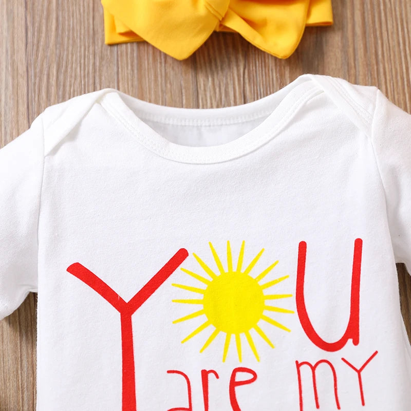 Newborn Baby Summer Letter Short Sleeved Climbing Suit+Little Daisy Wrap