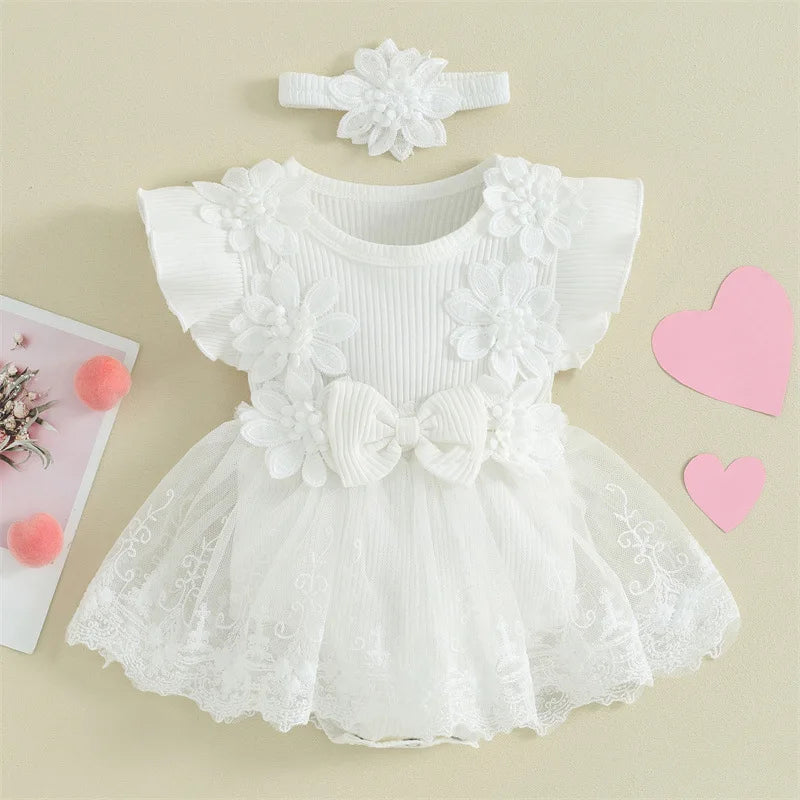 3D Flower Summer Baby Girls Romper Princess Mesh Newborn Clothes