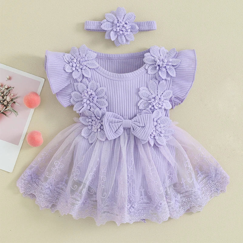 3D Flower Summer Baby Girls Romper Princess Mesh Newborn Clothes
