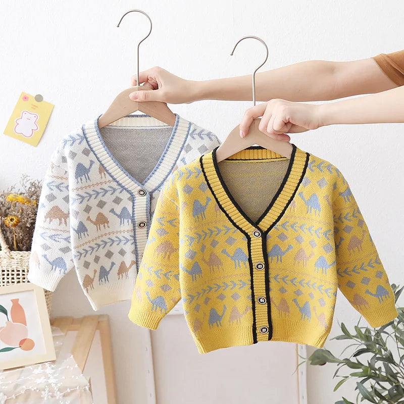 Autumn Kids Boys Cardigan Cartoon Spliced Long Sleeve