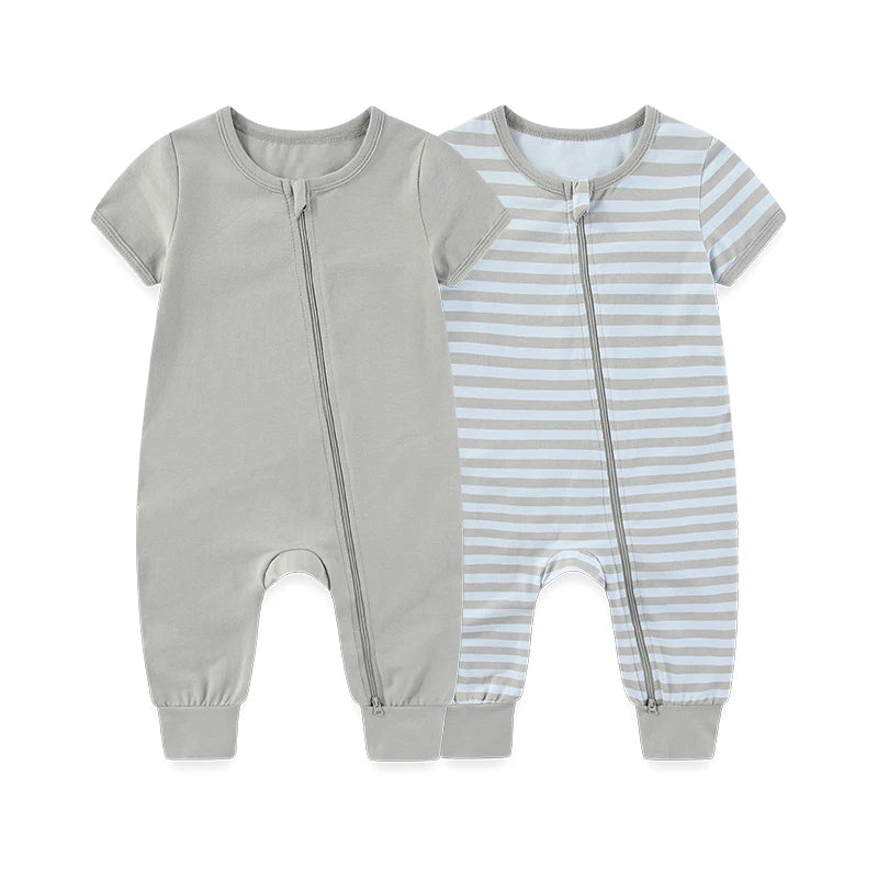 Unisex Solid Short Sleeve Zipper Baby Boy Girl Romper Cotton Soft Newborn Jumpsuits