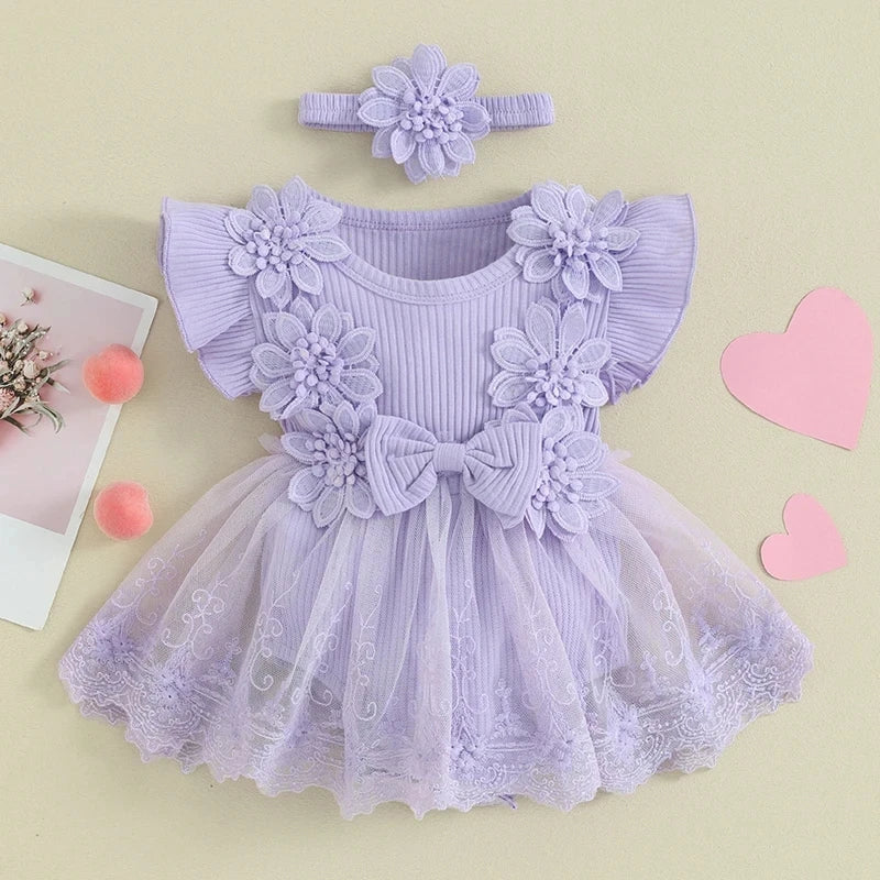 3D Flower Summer Baby Girls Romper Princess Mesh Newborn Clothes