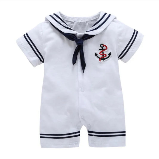 Newborn Baby Boy Clothes Playsuit Sailor Navy  Romper Short Sleeve Jumpsuit