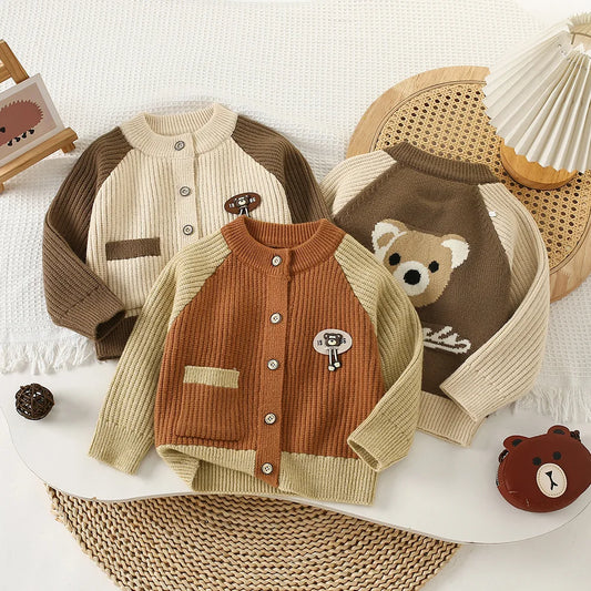 Autumn Kids Boys Cardigan Cartoon Spliced Long Sleeve