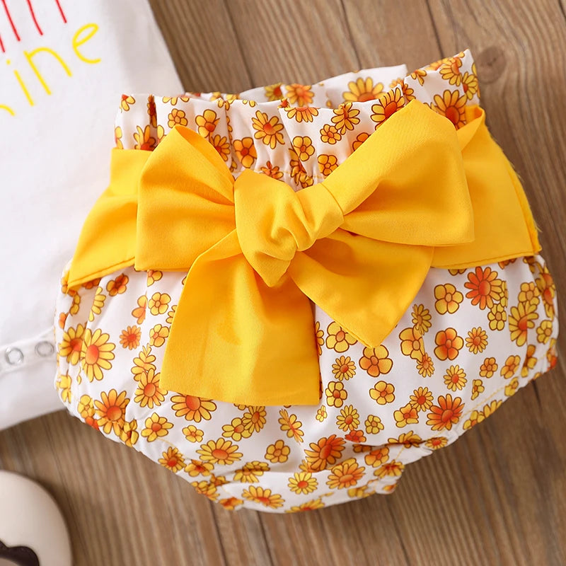 Newborn Baby Summer Letter Short Sleeved Climbing Suit+Little Daisy Wrap