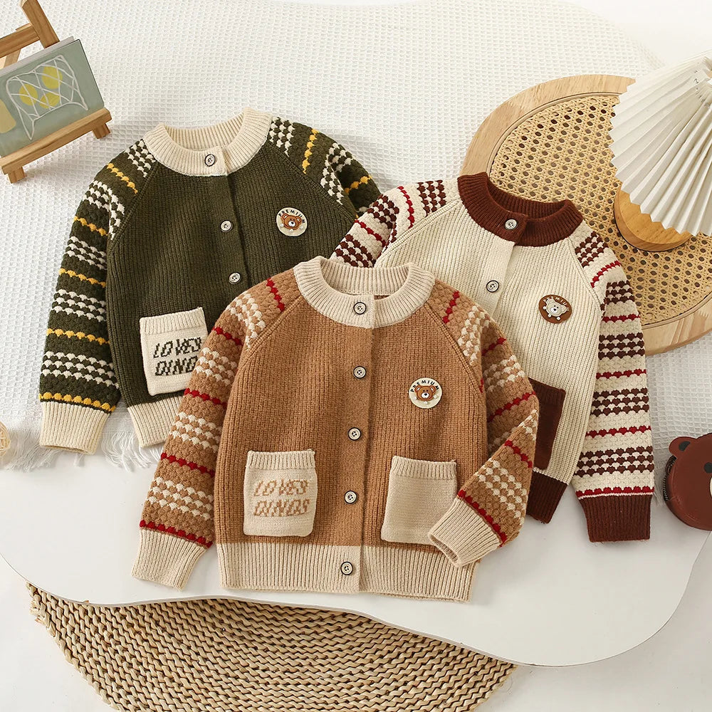 Autumn Kids Boys Cardigan Cartoon Spliced Long Sleeve
