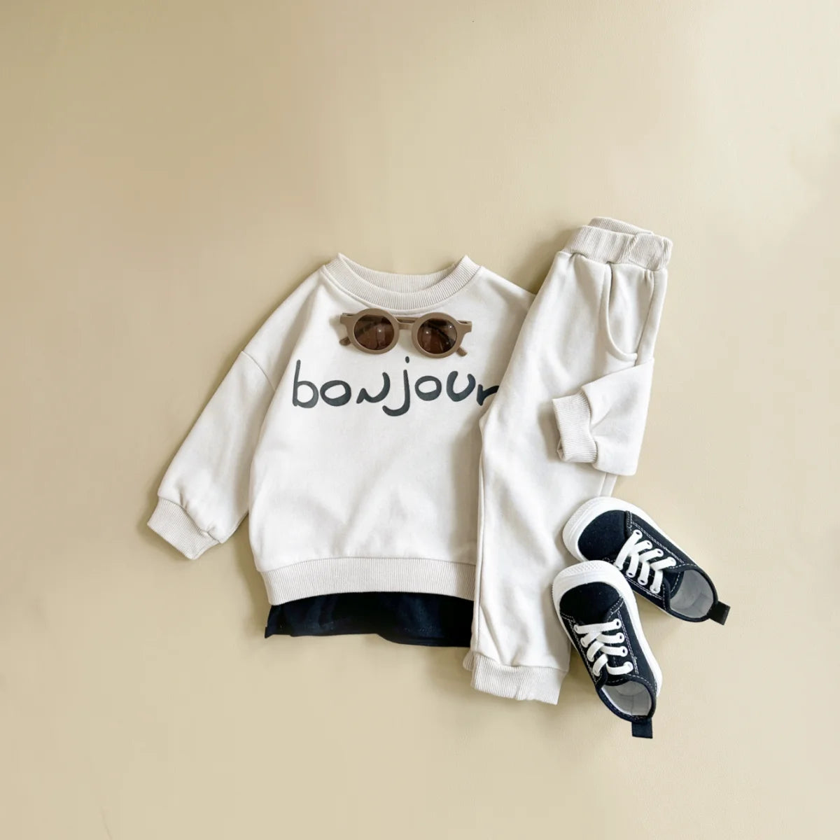 Baby Boy Clothes Set "BONJOUR" Letter Sweatshirt Hoodie+Pant