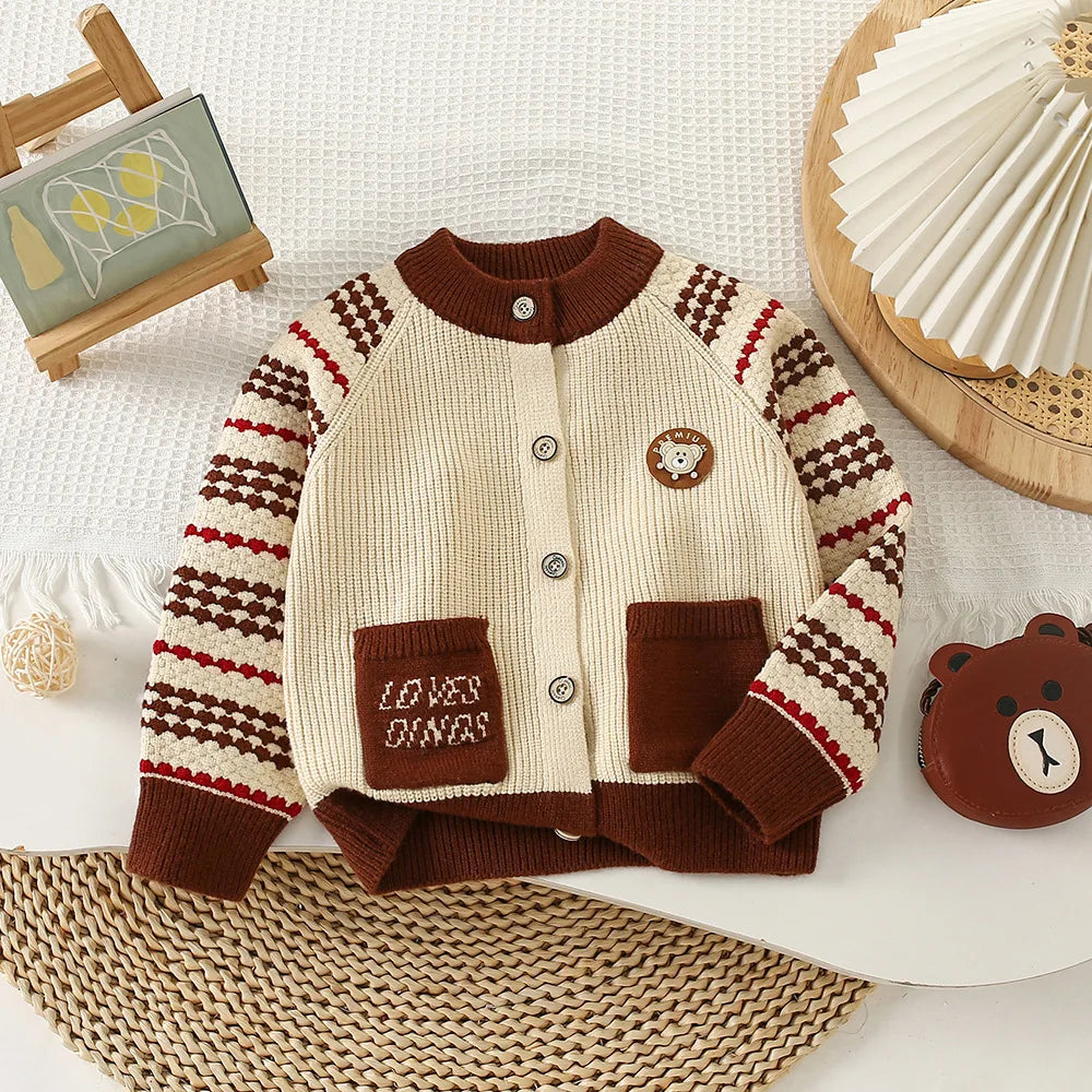Autumn Kids Boys Cardigan Cartoon Spliced Long Sleeve