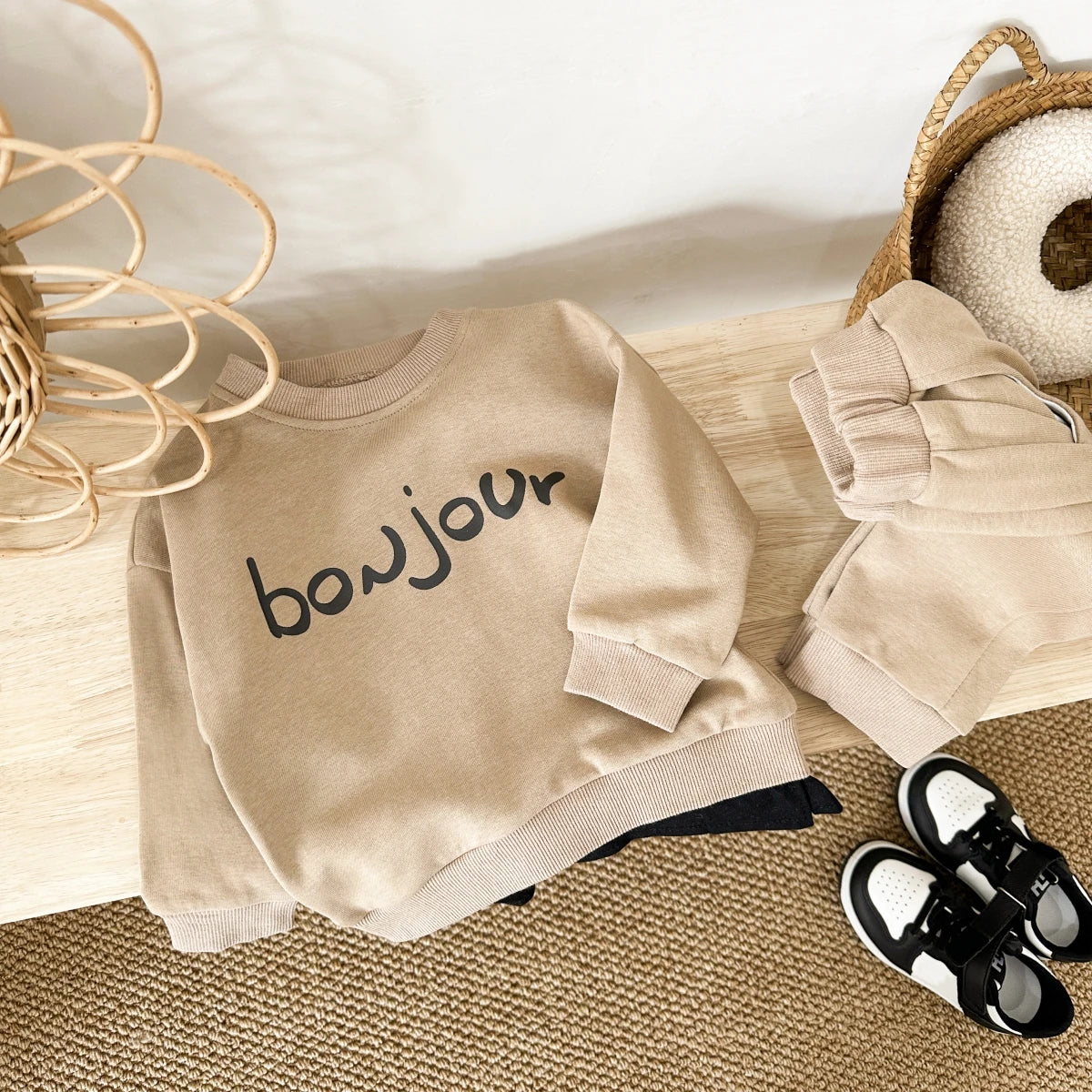 Baby Boy Clothes Set "BONJOUR" Letter Sweatshirt Hoodie+Pant