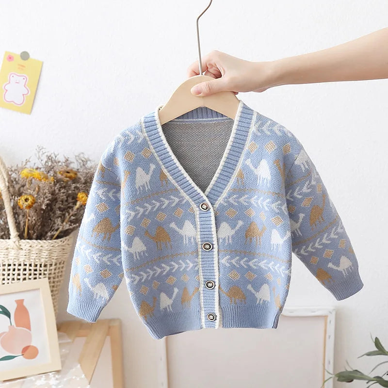 Autumn Kids Boys Cardigan Cartoon Spliced Long Sleeve