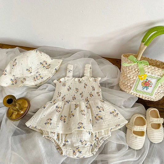 Summer Linen Floral Infant Newborn Baby Girls Bodysuit