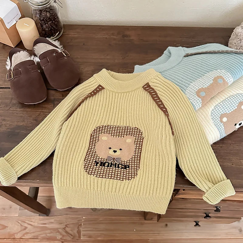 Children Boys Sweater Loose Lion Printed Thicken Infant
