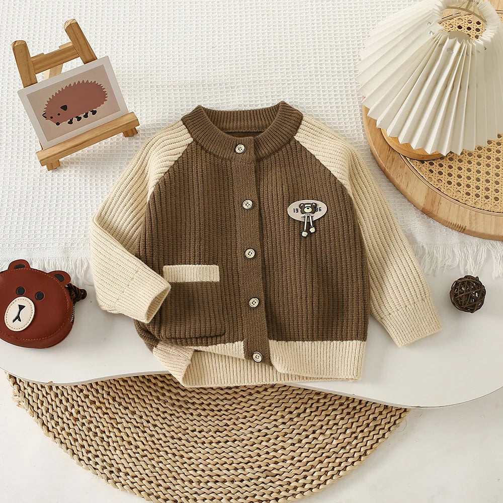 Autumn Kids Boys Cardigan Cartoon Spliced Long Sleeve