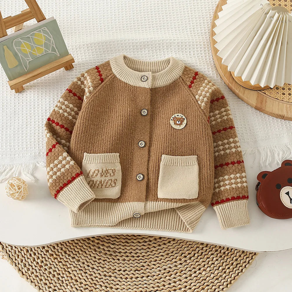 Autumn Kids Boys Cardigan Cartoon Spliced Long Sleeve