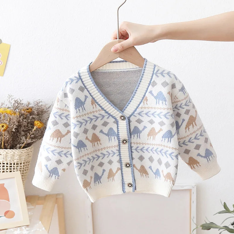 Autumn Kids Boys Cardigan Cartoon Spliced Long Sleeve
