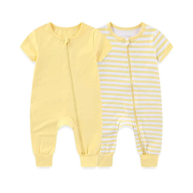 Unisex Solid Short Sleeve Zipper Baby Boy Girl Romper Cotton Soft Newborn Jumpsuits