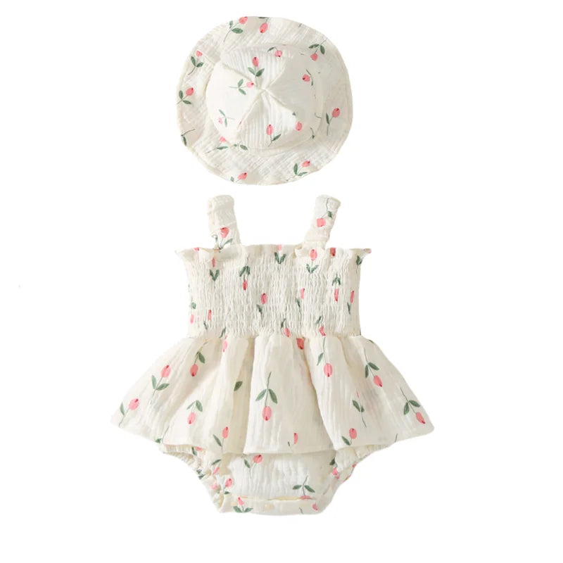 Summer Linen Floral Infant Newborn Baby Girls Bodysuit