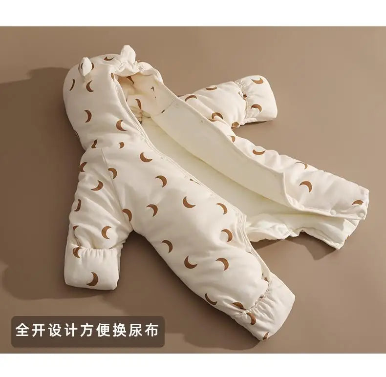 Baby Rompers Winter Outfits Thickened Cotton Jumpsuit with Foot Cover