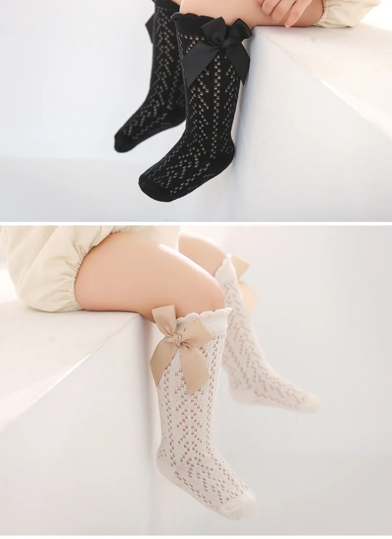 Summer Baby Girls Socks Toddler Bow Long Sock Kids Knee High Soft Cotton