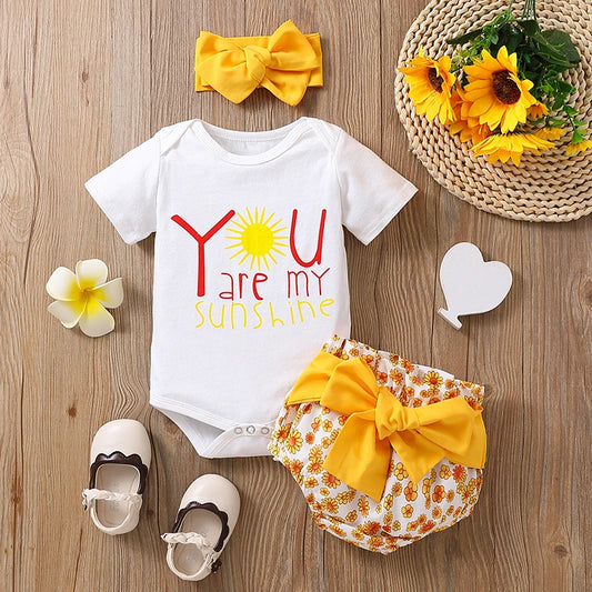 Newborn Baby Summer Letter Short Sleeved Climbing Suit+Little Daisy Wrap