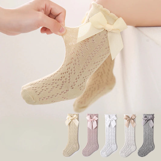 Summer Baby Girls Socks Toddler Bow Long Sock Kids Knee High Soft Cotton