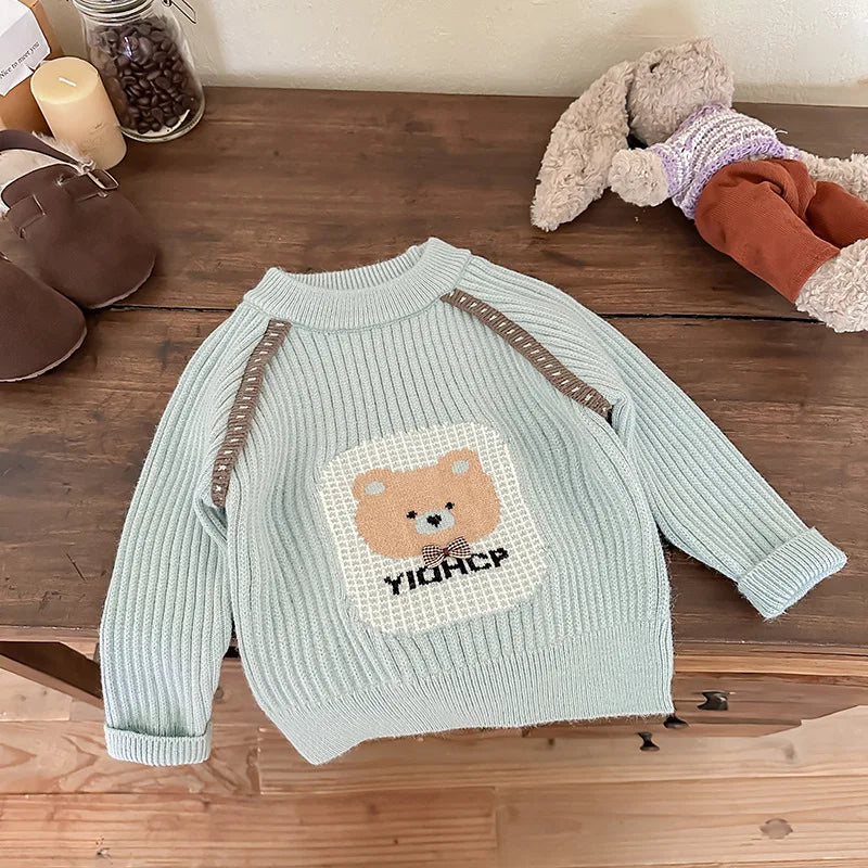 Children Boys Sweater Loose Lion Printed Thicken Infant