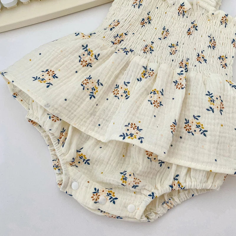 Summer Linen Floral Infant Newborn Baby Girls Bodysuit