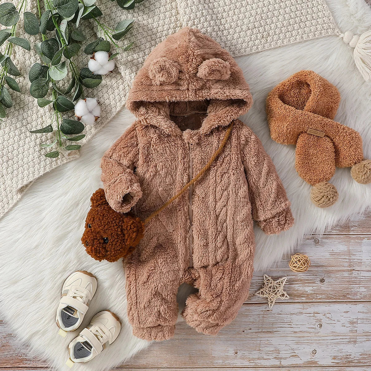 Baby Boys Winter Long Sleeve Soild Plush Hoodie Zipper