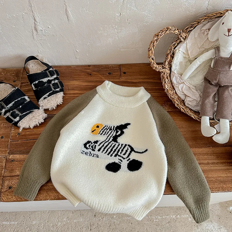 Children Boys Sweater Loose Lion Printed Thicken Infant