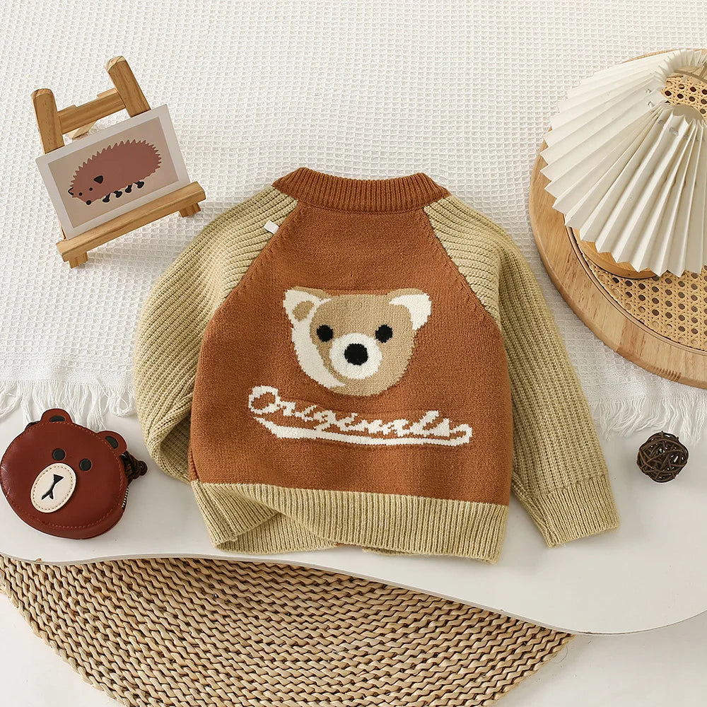 Autumn Kids Boys Cardigan Cartoon Spliced Long Sleeve