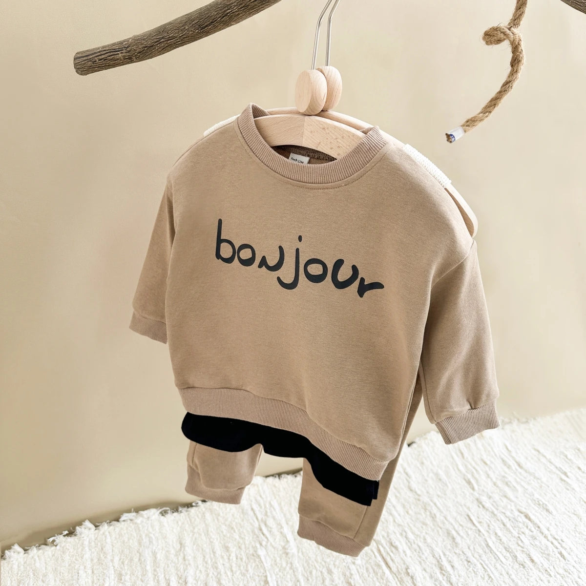 Baby Boy Clothes Set "BONJOUR" Letter Sweatshirt Hoodie+Pant
