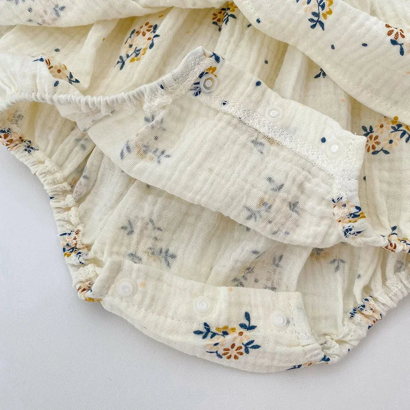 Summer Linen Floral Infant Newborn Baby Girls Bodysuit