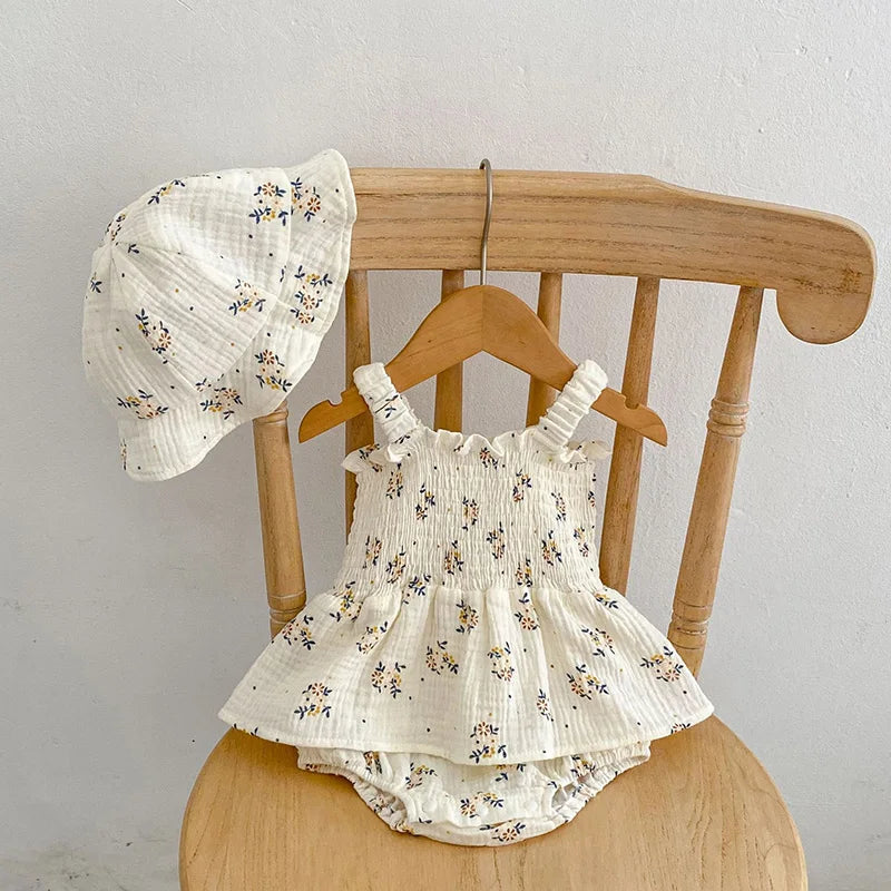 Summer Linen Floral Infant Newborn Baby Girls Bodysuit
